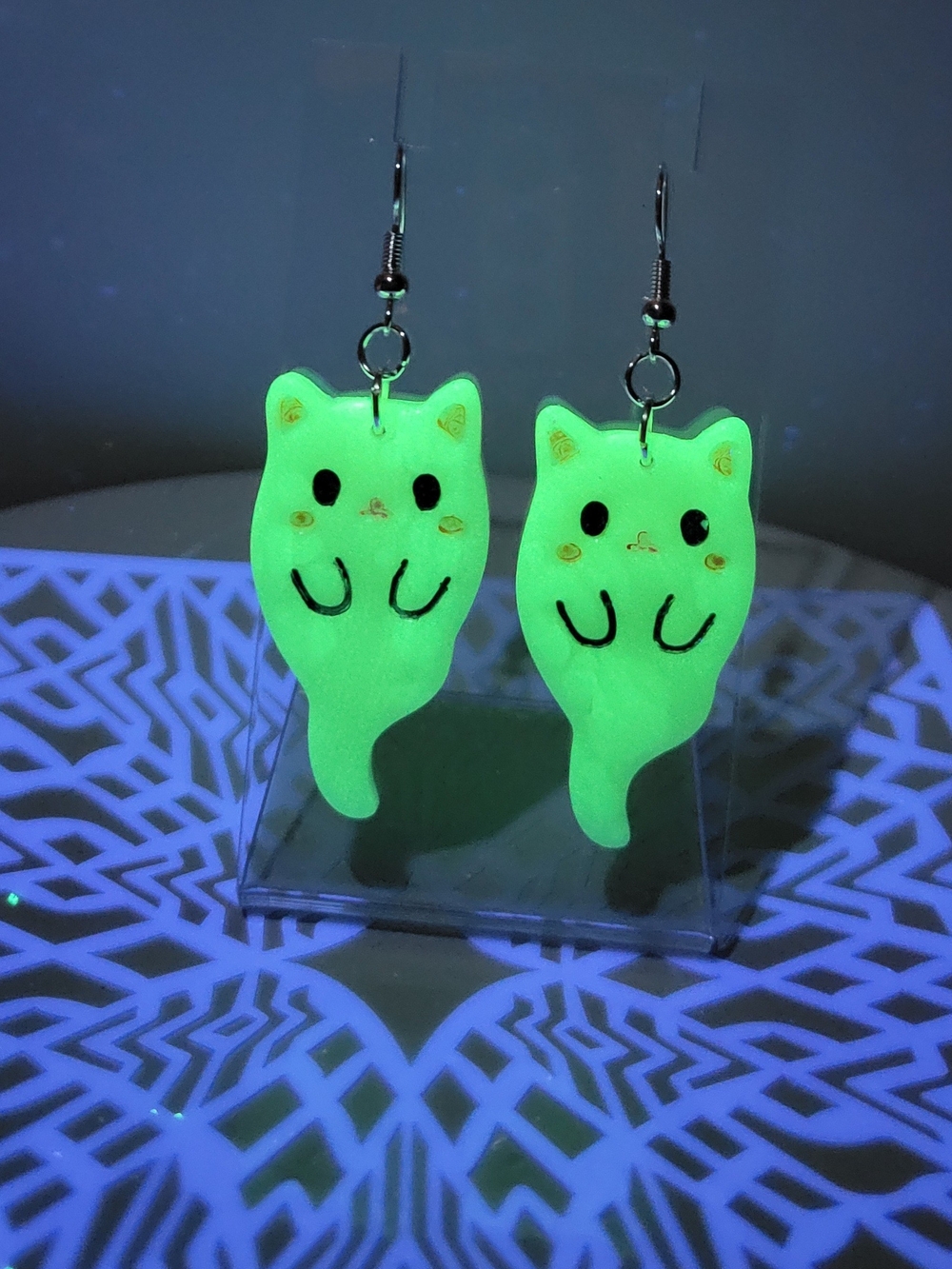 Glow In The Dark Cat Ghost Earrings - Halloween Jewelry
